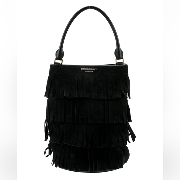 Burberry Handbags - Burberry black suede bag large with fringes authentic